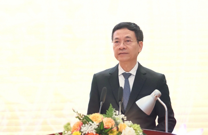 Bộ trưởng Nguyễn Mạnh Hùng tại hội nghị hôm 22/3 ở Hà Nội. Ảnh: Ban tổ chức cung cấp