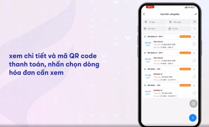 Một thao tác trong quản lý hóa đơn xăng dầu FPT PetroInvoice. Ảnh chụp màn hình