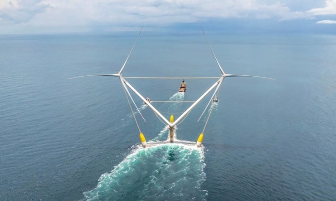 Ocean X được kéo tới trang trại điện gió Qingzhou IV. Ảnh: Interesting Engineering