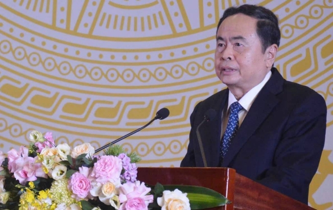 Chủ tịch Quốc hội Trần Thanh Mẫn phát biểu tại Lễ tôn vinh sáng 28/8. Ảnh: Quang Duy