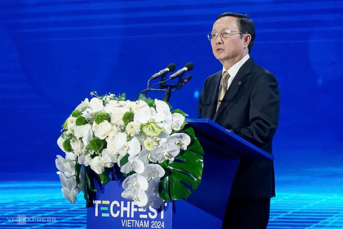 Bộ trưởng Khoa học và Công nghệ Huỳnh Thành Đạt phát biểu khai mạc Techfest Viẹtnam 2024. Ảnh: Lê Tân
