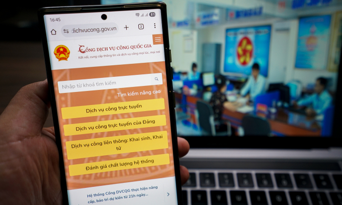 Giao diện website Cổng dịch vụ công quốc gia. Ảnh: Bảo Lâm