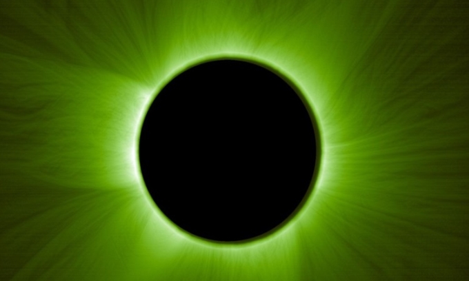 Vành nhật hoa của Mặt Trời (màu xanh) chụp hôm 23/5/2025 bởi thiết bị ASPIICS. Ảnh: ESA