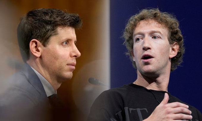 CEO OpenAI Sam Altman (trái) và CEO Meta Mark Zuckerberg. Ảnh: Reuters/AP