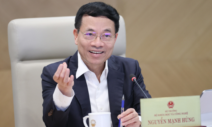 Bộ trưởng Khoa học Công nghệ Nguyễn Mạnh Hùng làm việc với Khối đổi mới sáng tạo ngày 24/3 Ảnh: Lê Anh Dũng