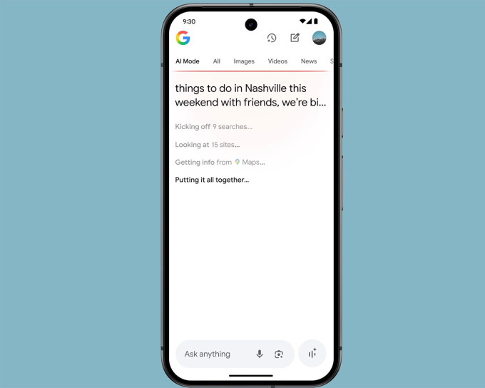 Chế độ AI hiển thị dưới dạng tab trên Google Search. Ảnh: Google